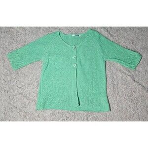 VTG Women's Large Brat Green Knit Sweater Cottagecore Grandmacore Abalone Button